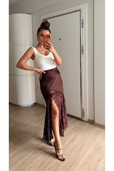 Fistan Byn Melisa Dantelli Saten Etek Kahve