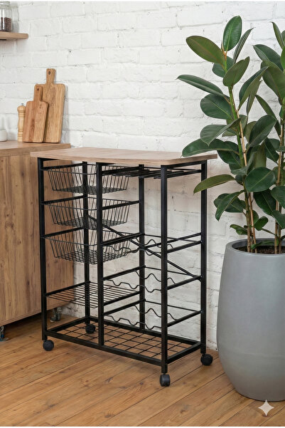 Vovikon Metal Tekerlekli Çekmeceli Şaraplık İçki Standı