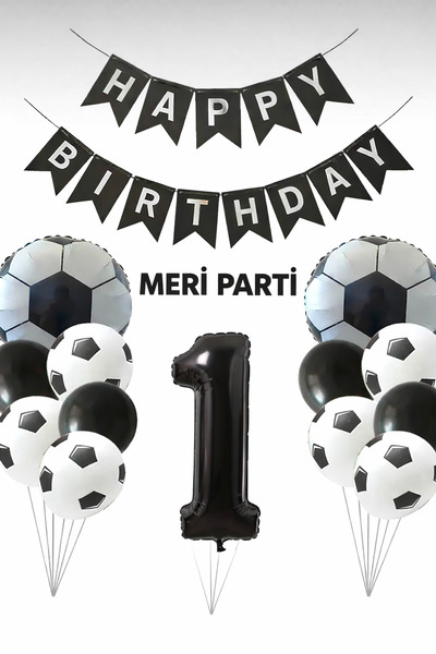 MERİ PARTİ Futbol Temalı Siyah Beyaz Balon Seti Futbol Konsept Doğum Günü Par...