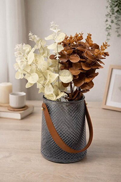 BUCOLIC Terra Smoke Glass Vase & Artificial Flower Set