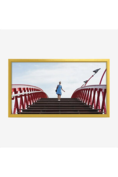 Tajridhome لوحة جسر - شخص يسير - سماء زرقاء - هادئ - لوحات فن عصري - لوحات كا...