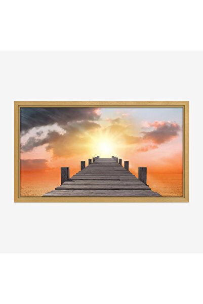 Tajridhome لوحة بحر - رصيف خشبي - غروب مشمس - هادئ - لوحات طبيعة - لوحات كانفاس