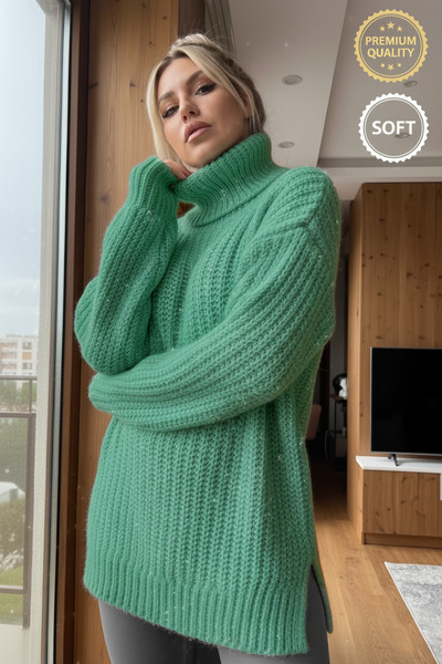 Millionaire Women's Mint Water Green Thick Thread Thick Knit Full Fisherman T...