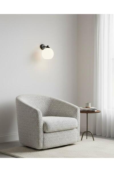 BİAVİZE Black Chrome Wall Sconce with White Ball Glass