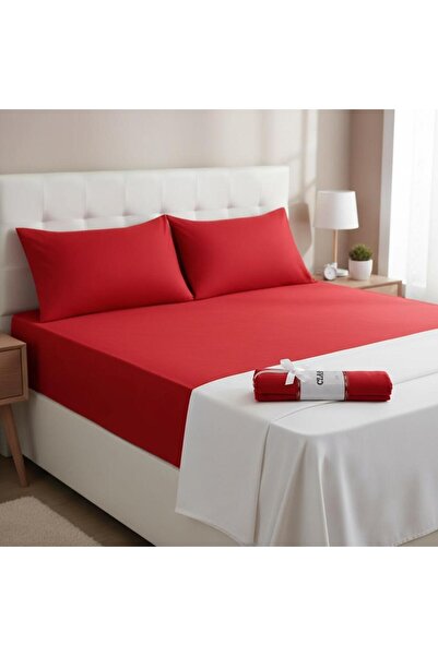 Lady Home Clasy 100% Cotton Sateen Single Fitted Sheet Set Red