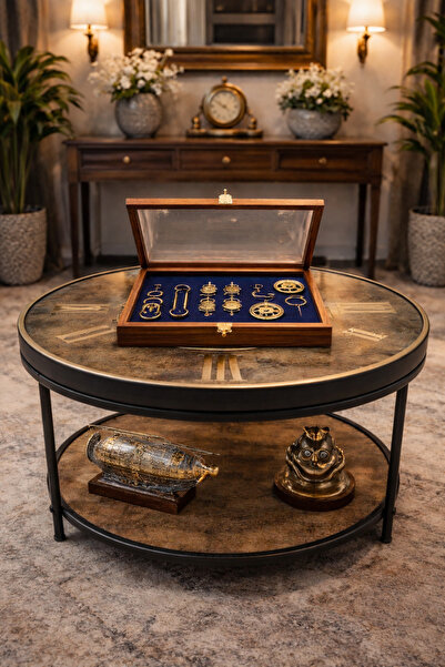 hediyeconcepti Metal Gövdeli Saat Tasarımlı Yuvarlak Orta Sehpa – Vintage & E...