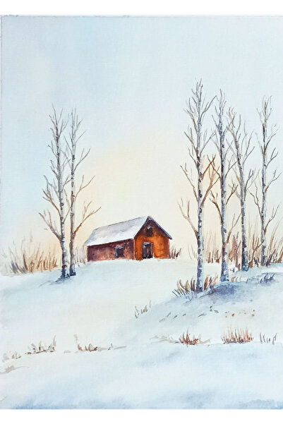 Sarisa Pictură originală în acuarelă cu tematică de zăpadă, fără cadru, 17x12...