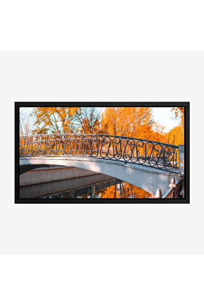 Tajridhome لوحة جسر - جسر معدني - أشجار صفراء - هادئ - لوحات طبيعة - لوحات كا...