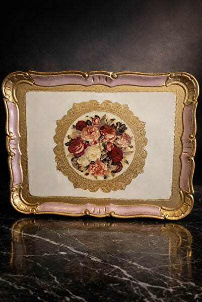 Elips Hediyelik MASI Dikdörtgen İtalyan Gül Ağacı Tepsi 8 Kişilik