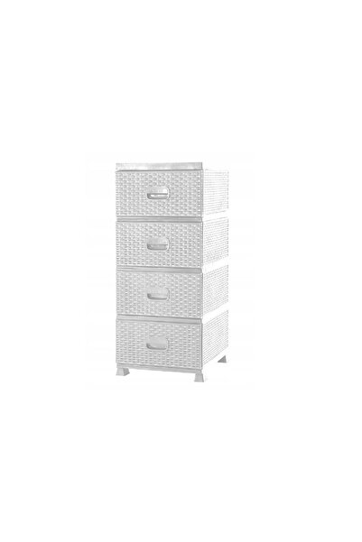 Ratan 4 Drawer Rattan Cabinet, Sterk, MD, WHITE, Plastic, 90 x 44 x 37 cm