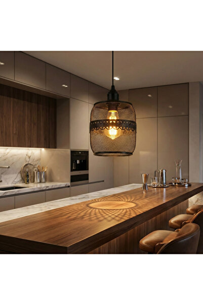 MOİRA Siyah Kafes Modern Tekli Sarkıt Avize E27 Duy Mutfak Salon Yatak Odası ...