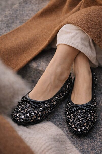 Slipcat Balerini eleganti de zi cu zi pentru femei, cu paiete și detaliu cu c...