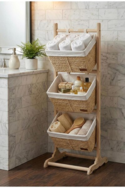 Noor A 3-piece natural fiber basket set with a stylish, high-quality, detacha...