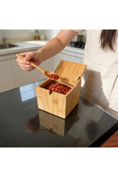 SweetHomes`s Kapaklı Bambu Baharatlık ve Mutfak Saklama Kutusu