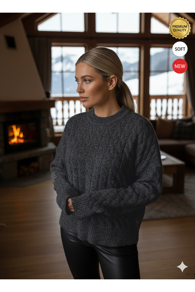 Millionaire Women's Anthracite Lightweight Loose Hair Knit Boxy Fit Extra Lon...