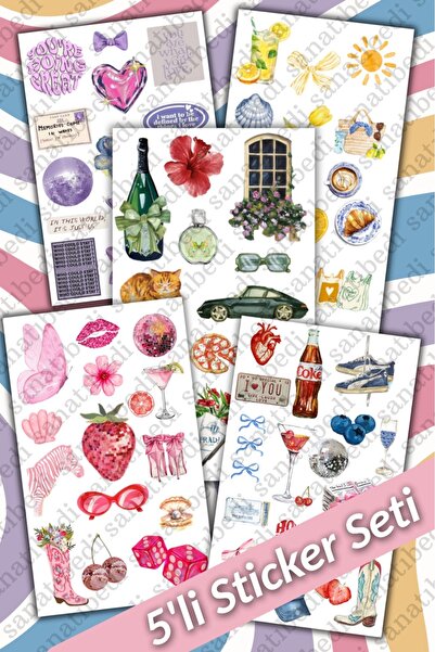 sanatıbedi Set de 5 autocolante retro colorate - Set de autocolante vintage p...