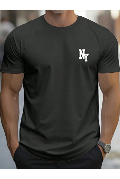 one button New York Tasarım Basic Bisiklet Yaka Regular T-shirt %100 Pamuk