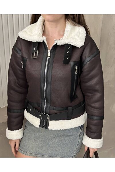 louyan fashion Women's Plush Fur Luxury Quality Belt Detailed Jacket Coat