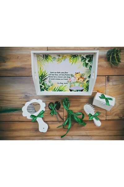 OBSIDION Tavita mot / turta colorata cu print - verde animale jungla