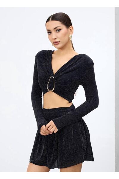 ALLEYTA Women's Silvery Flared Shorts Skirt