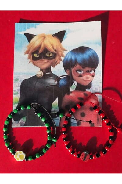 Amabel Jewelerys Miracle Ladybug Black Cat Themed Set of 2 Children's Bracele...