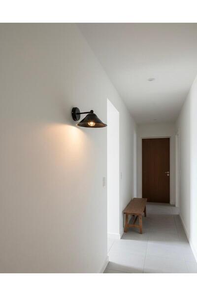 BİAVİZE Black Japanese Hat Black Chrome Wall Sconce