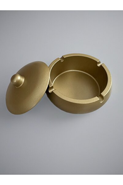 elithe Matte Gold Lid Decorative Ashtray – Plaster Tabletop Ashtray (12 cm)