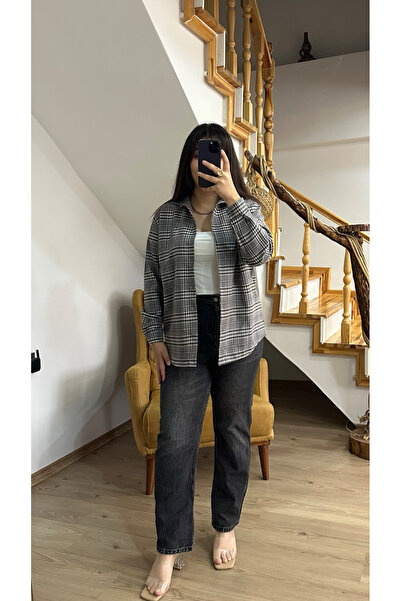 İlaybutik Gri Ekoseli Çizgili Gömlek