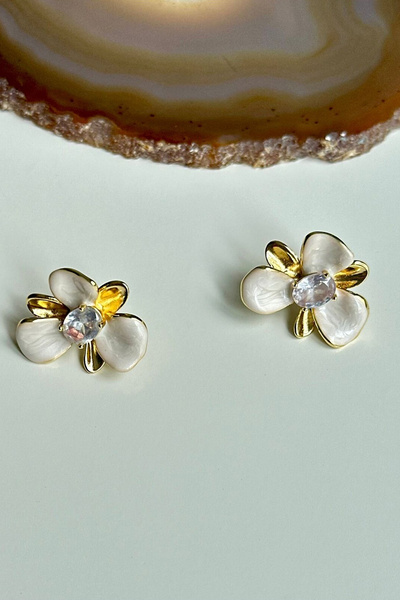 bacc Steel Flower Earrings Earrings Summer Earrings Ecru Stone Earrings Bcyj-...