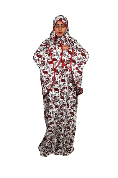 SDD A wide, comfortable, floral-patterned prayer dress with an attached heads...