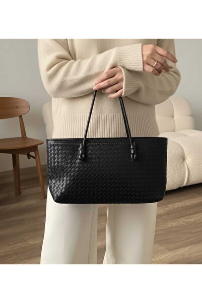 HAS MODA Women's Tote Handbag and Shoulder Bag with Knitted Detail