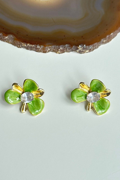 bacc Steel Flower Earrings Earrings Summer Earrings Green Stone Earrings Bcyj...