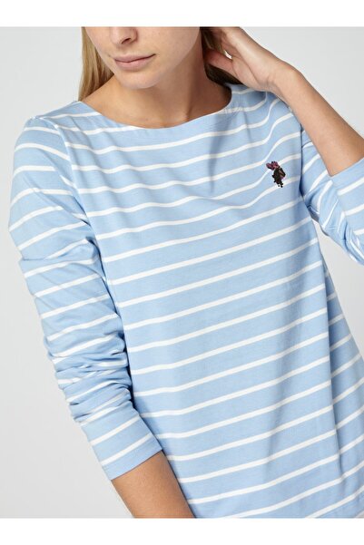 U.S. Polo Assn. Kadın Çizgili Diersek Kol Rahat Kesim Nakışlı Tişört