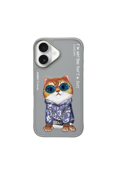 Nimmy iPhone 16 Uyumlu | 3D Gerçek Nakış İşleme Kabartmalı Gözlük ve Zincir D...