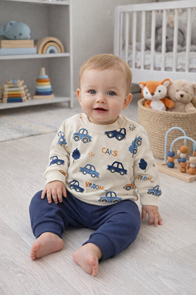 BEBEXO KIDS Erkek Bebek Araba Desenli Alt Üst İkili Takım | 6-9-12 Ay