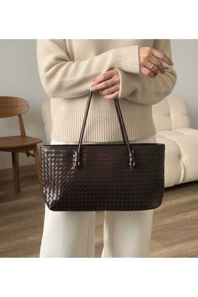 HAS MODA Women's Tote Handbag and Shoulder Bag with Knitted Detail