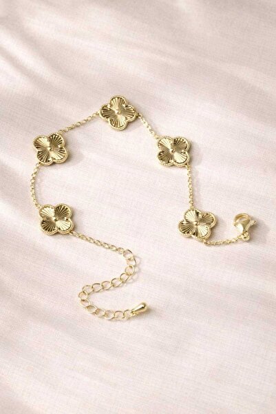 sheenez Yonca OneCleef Çelik Şans Gold Zincir Bileklik (yonca ebat 1cm)