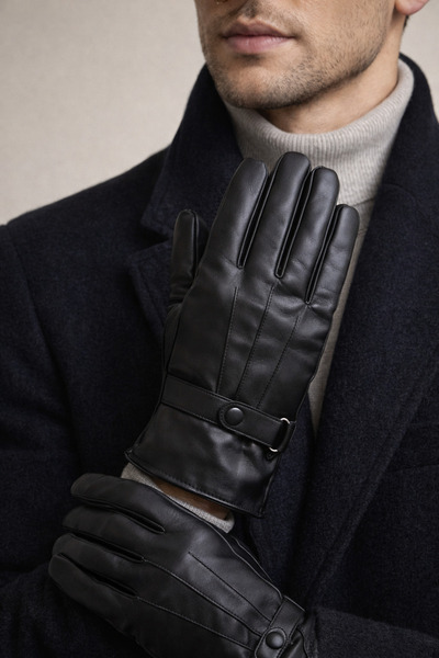 Şirin Giyim Aksesuar Чоловічі шкіряні рукавички, стильні - чорні, преміум-якість