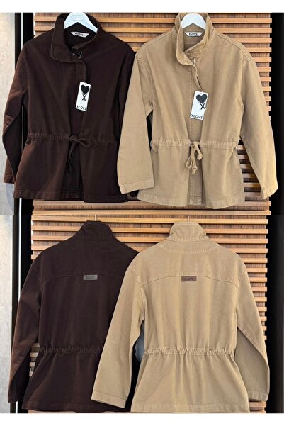 nefes butik Beli Büzgülü Fermuarlı Kahverengi Kadın Ceket