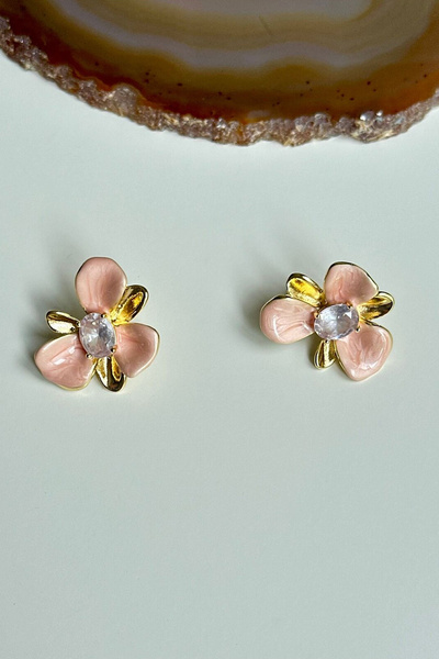 bacc Steel Flower Earrings Earrings Summer Earrings Pink Stone Earrings Bcyj-...