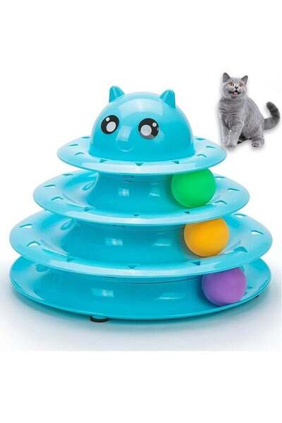 Mirfa Three Tier Turntable Interactive Pet Toy With 3 Rolling Balls - Blue