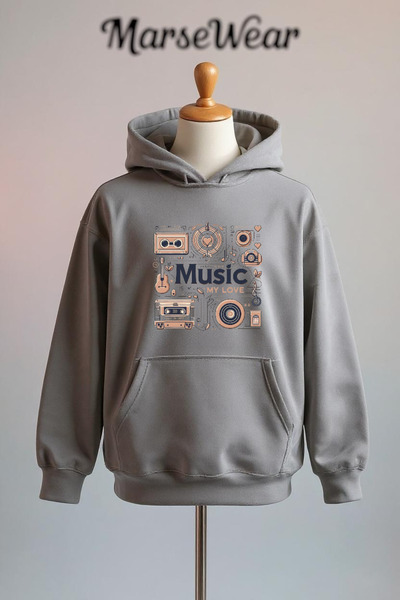Vordevia Music Printed Cotton 3 Thread O Oversized K Hooded Sweatshirt