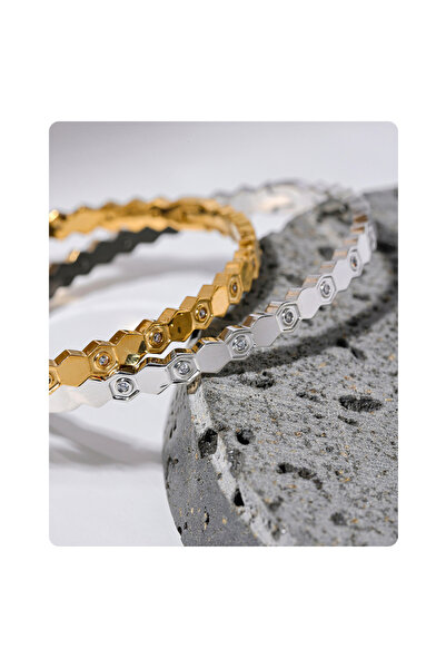 deluxe takı ve giyim Double Honeycomb Detailed Bracelet Set Steel