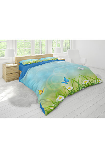 SAREL Mavi Kelebekli 3D ÇİFT KİŞİLİK NEVRESİM TAKIMI