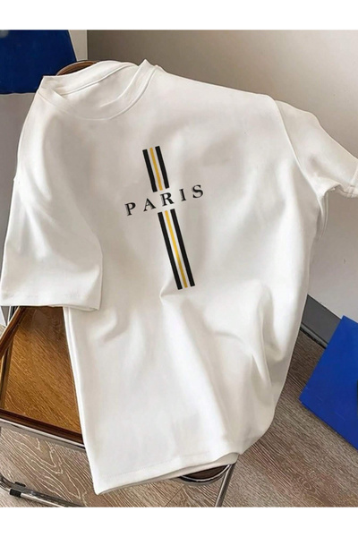 one button Tricou unisex Paris, cu design special, cu gât rotund, obișnuit, 1...