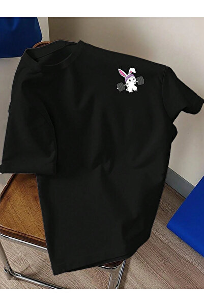 one button Tricou unisex drăguț, cu imprimeu sportiv cu iepure, cu gât rotund...