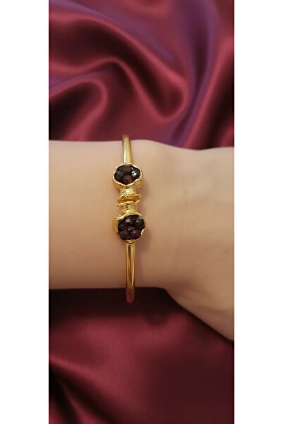 HERMONASSA Altın Kaplama Granat Taşlı Kelepçe Bilezik