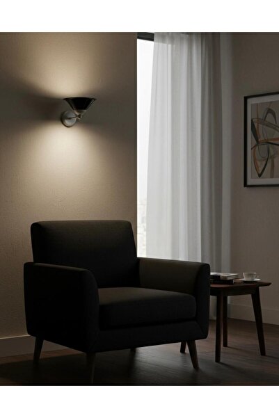 BİAVİZE Gray Chrome Wall Sconce with Black Japanese Hat