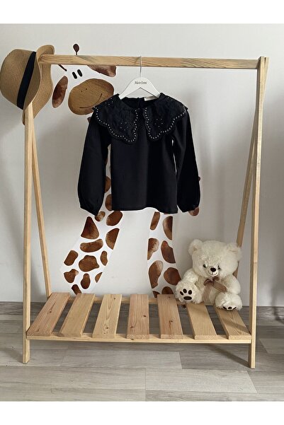 Atlasinevreni Yakalı siyah bluz-9 YAŞ