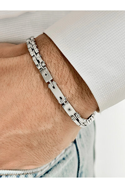 FERRO سوار رجالي من الفولاذ الفضي FRJ10110A-A مع ضمان لمدة عامين مع علبة هدايا